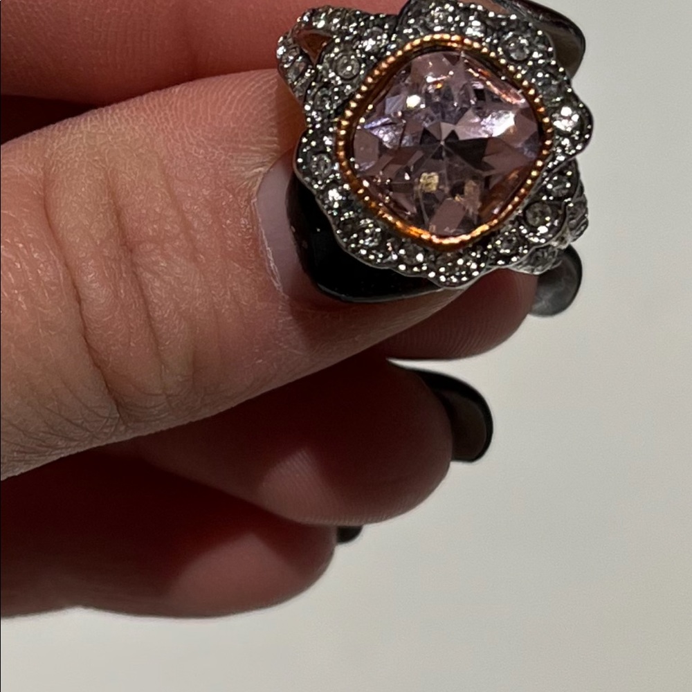 NWT womens pink gemstone ring two tone